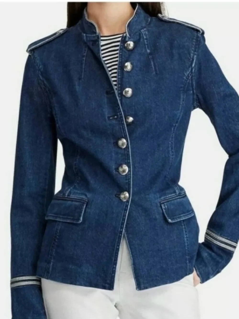Ralph Lauren Dark Blue Denim Military-Style Jean Jacket - Picture 1 of 7